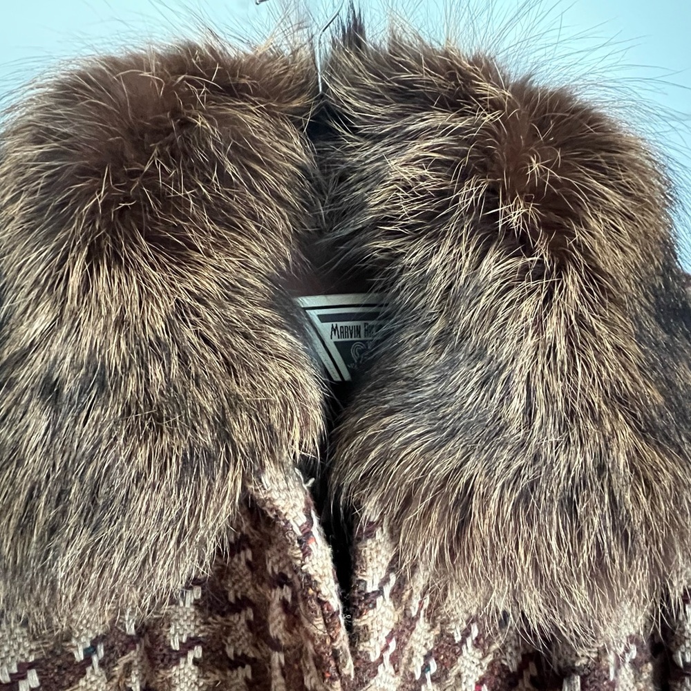 Marvin Richards VTG NEW Houndstooth Wool Coat with Fox Fur Collar Size 10 - Picture 13 of 14